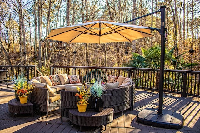 wooden deck with outdoor lounge area