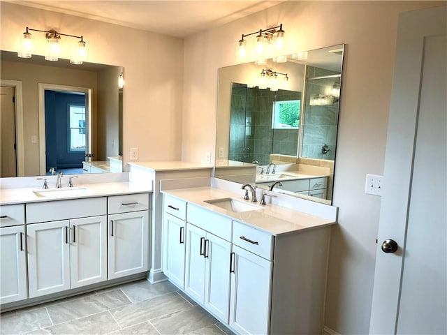 1059 Crest Mill Dr, Marietta, GA 30008 - bathroom featuring two vanities and a tile shower