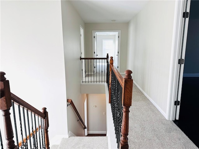 stairway with carpet floors