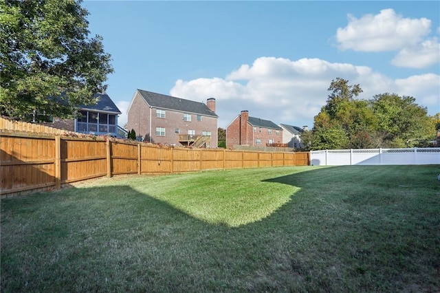 view of yard with a fenced backyard