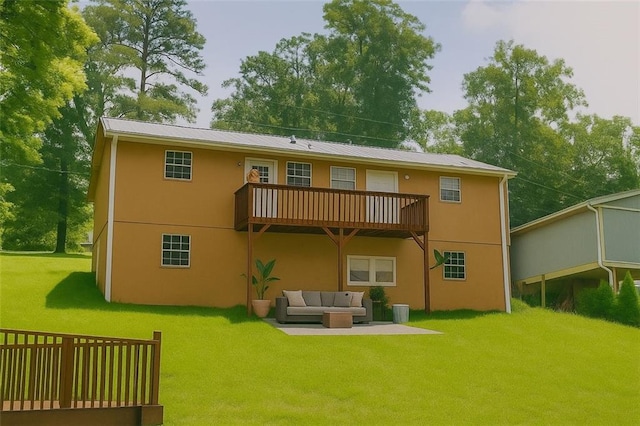 13 Travis Rd, Rossville, GA 30741 - back of house with an outdoor living space, a lawn, stucco siding, and a metal roof