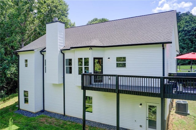 271 Moorings Run, Jasper, GA 30143 - rear view of house with a chimney, a wooden deck, and roof with shingles