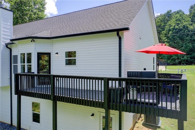 271 Moorings Run, Jasper, GA 30143 - back of property featuring a shingled roof, a wooden deck, and a chimney