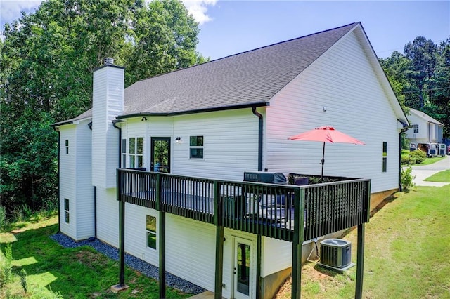 271 Moorings Run, Jasper, GA 30143 - back of house with a lawn, a chimney, and a wooden deck