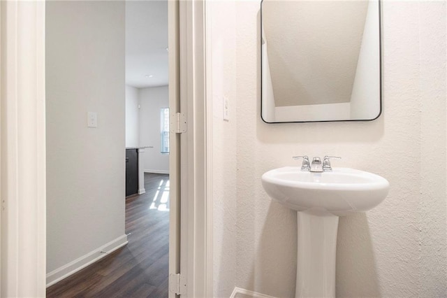 bathroom with hardwood / wood-style floors