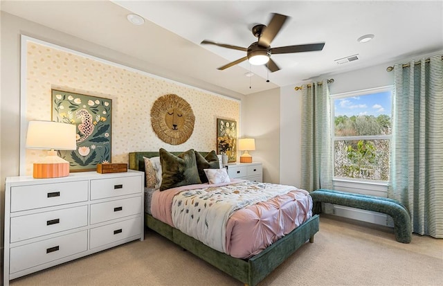363 Aidens Blf, Jefferson, GA 30549 - bedroom featuring light carpet, wallpapered walls, and ceiling fan