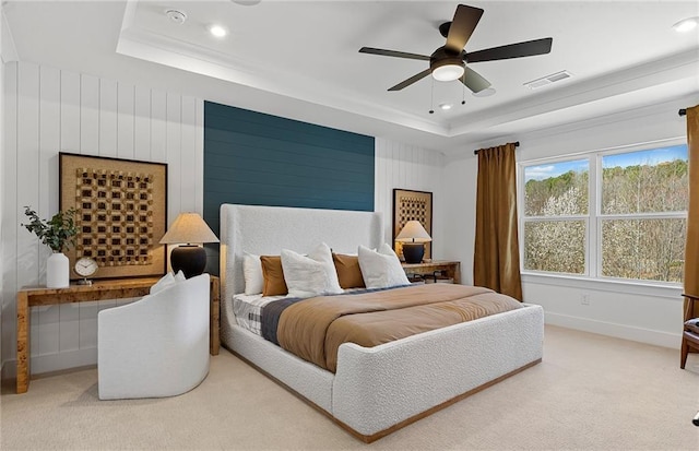 363 Aidens Blf, Jefferson, GA 30549 - carpeted bedroom with a raised ceiling, baseboards, recessed lighting, ceiling fan, and crown molding
