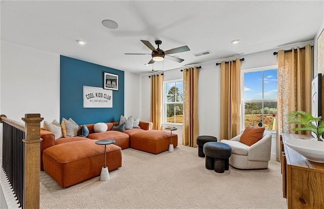 363 Aidens Blf, Jefferson, GA 30549 - carpeted living area with plenty of natural light, ceiling fan, recessed lighting, and a sink