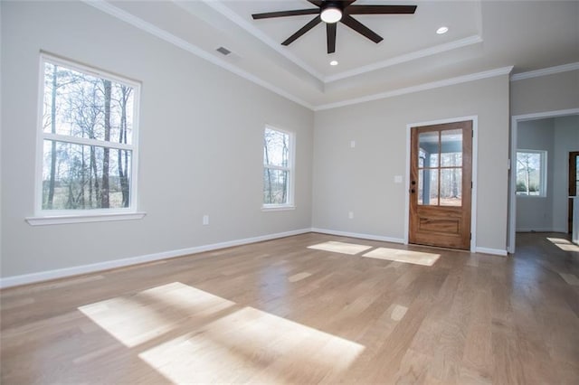 90 Ayers Rd, Bowdon, GA 30108 - empty room with healthy amount of natural light, a ceiling fan, light wood-style flooring, crown molding, and recessed lighting