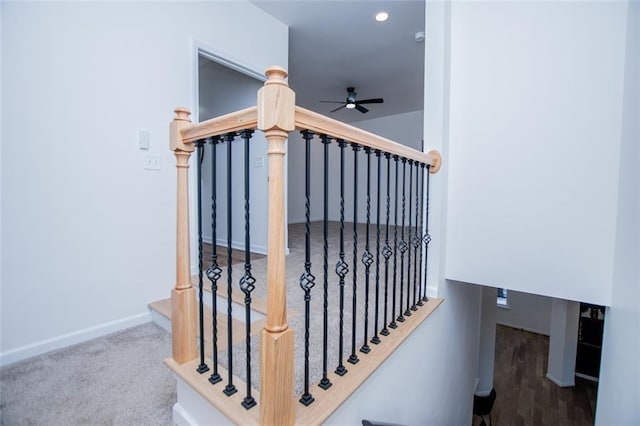 90 Ayers Rd, Bowdon, GA 30108 - stairs with ceiling fan and recessed lighting