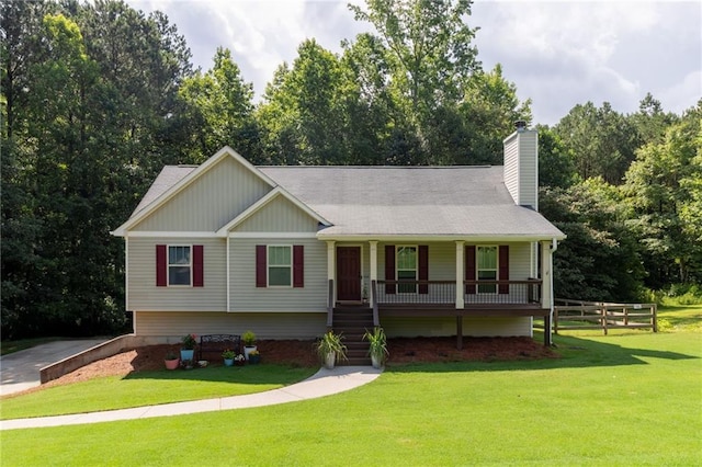 19 Autumn Pl NE, White, GA 30184 - view of front of house featuring a porch, stairs, a chimney, and roof with shingles