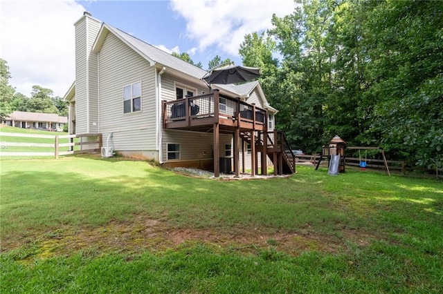 19 Autumn Pl NE, White, GA 30184 - rear view of property with a chimney, a wooden deck, and stairway