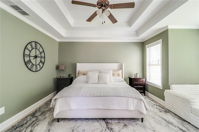 95 Jeffco Dr, Jefferson, GA 30549 - bedroom with a raised ceiling, baseboards, crown molding, and ceiling fan
