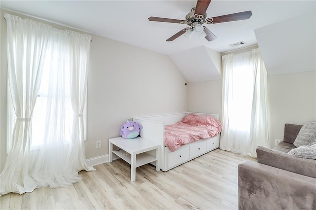 95 Jeffco Dr, Jefferson, GA 30549 - bedroom featuring wood finished floors, vaulted ceiling, and ceiling fan