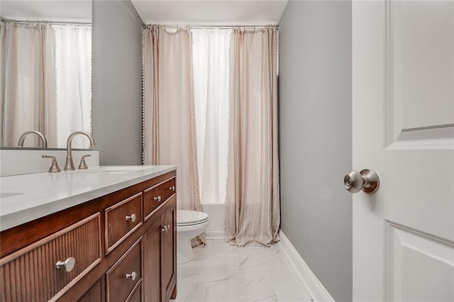 95 Jeffco Dr, Jefferson, GA 30549 - bathroom featuring marble finish floors, vanity, and shower / bath combo