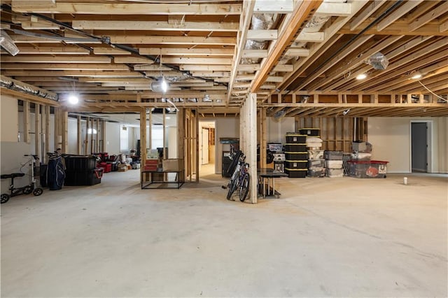 view of unfinished basement