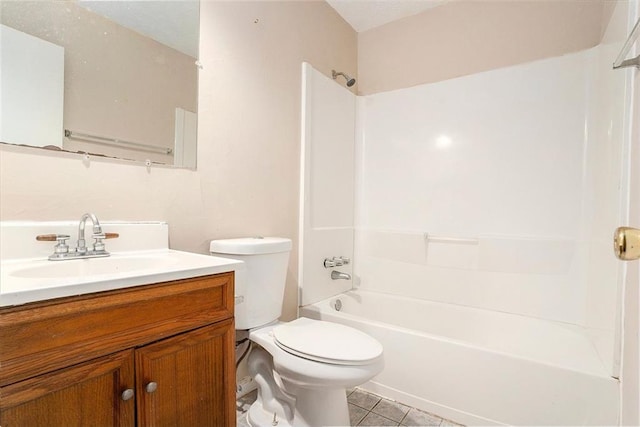 bathroom featuring shower / bath combination, vanity, toilet, and tile patterned floors