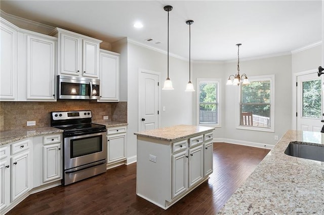 kitchen featuring sink, stainless steel appliances, white cabinetry, and backsplash