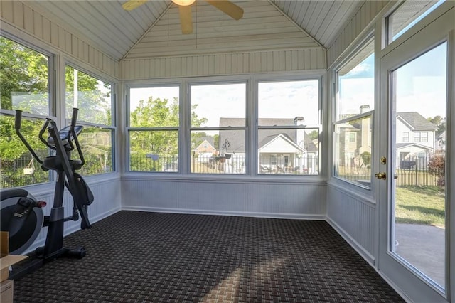sunroom / solarium featuring ceiling fan and a healthy amount of sunlight