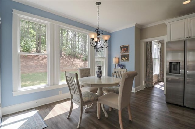 36 Evergreen Way, Dallas, GA 30157 - dining space with a chandelier, ornamental molding, and dark wood finished floors