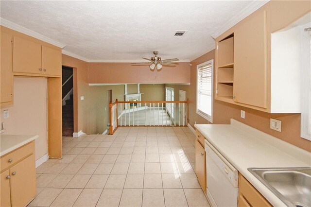 4161 Windermere Dr, Lithonia, GA 30038 - kitchen featuring a textured ceiling, crown molding, white dishwasher, and light countertops