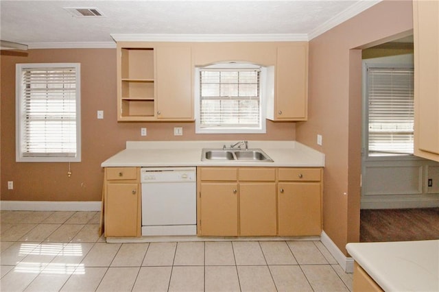 4161 Windermere Dr, Lithonia, GA 30038 - kitchen with visible vents, a sink, open shelves, light countertops, and dishwasher