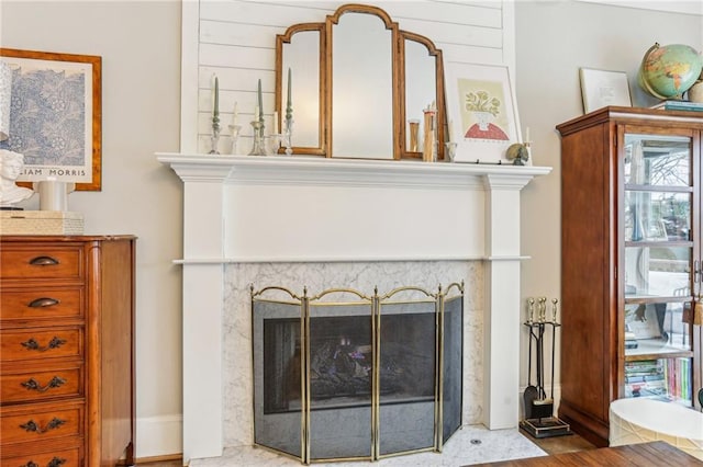 interior details featuring a high end fireplace