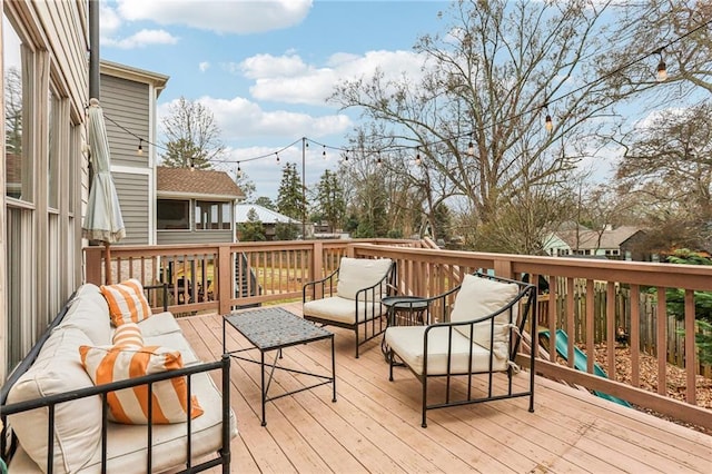 deck with an outdoor living space