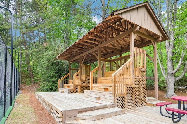 wooden terrace with stairway