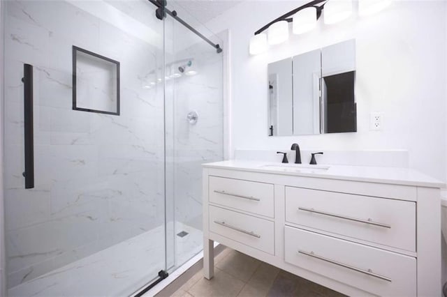 4618 Conner Rd, Columbus, GA 31903 - bathroom with a marble finish shower, vanity, and tile patterned flooring