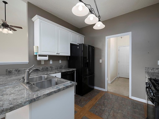 5 Glenn Eagles Vw, Hiram, GA 30141 - kitchen featuring black appliances, a ceiling fan, white cabinets, and pendant lighting