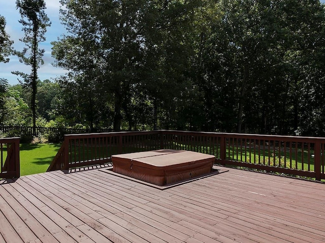 5 Glenn Eagles Vw, Hiram, GA 30141 - wooden deck with a fenced backyard, view of wooded area, and a covered hot tub