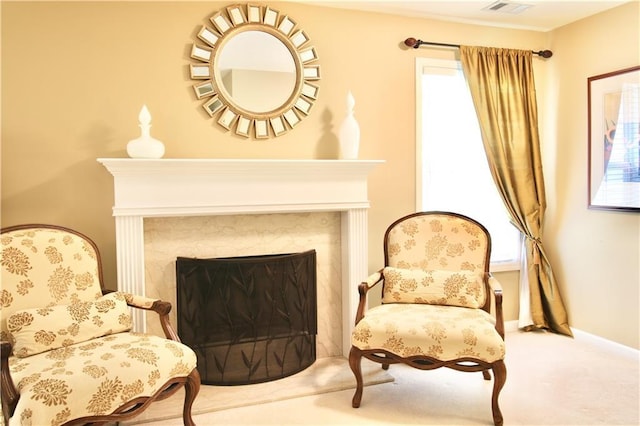 318 Ivy Manor Dr NW, Marietta, GA 30064 - living area featuring a high end fireplace, carpet floors, and baseboards