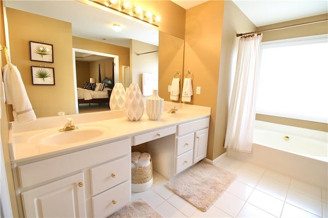 318 Ivy Manor Dr NW, Marietta, GA 30064 - bathroom with ensuite bathroom, double vanity, a bath, and tile patterned floors