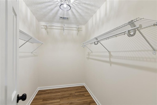 spacious closet featuring dark wood-type flooring