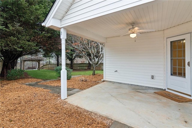 view of patio with ceiling fan