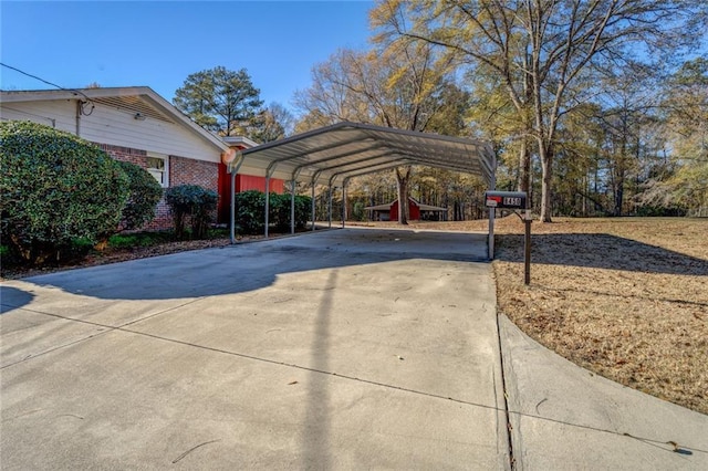 view of parking / parking lot featuring a carport