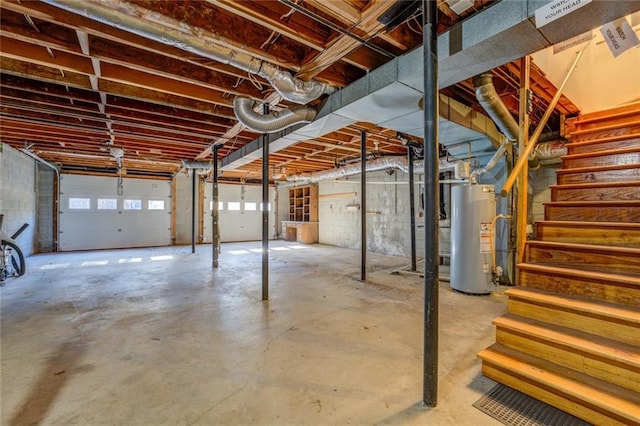 basement featuring water heater