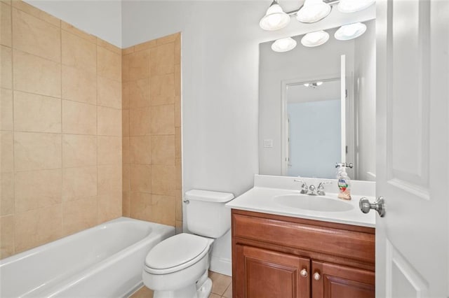 full bathroom with shower / bath combination, vanity, toilet, and tile patterned floors