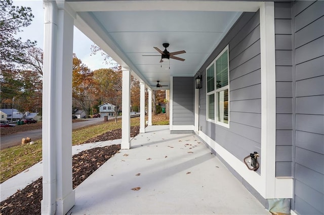 view of patio with covered porch and ceiling fan