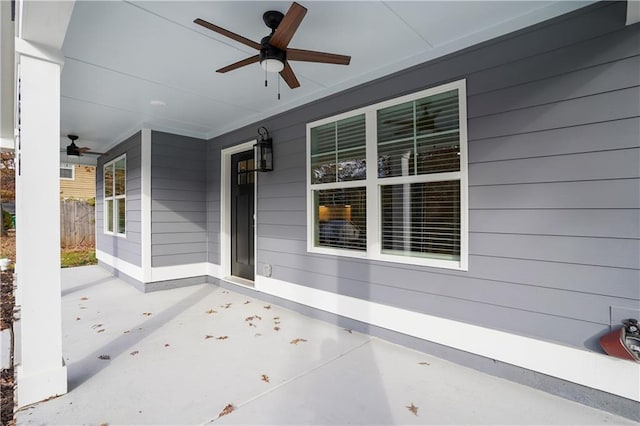 view of patio / terrace featuring ceiling fan