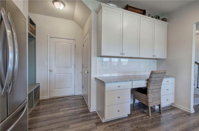 unfurnished office with dark wood-type flooring