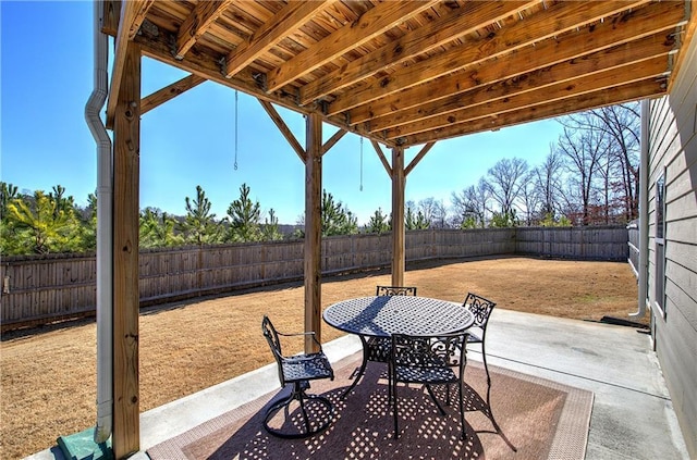 view of patio with outdoor dining space and a fenced backyard