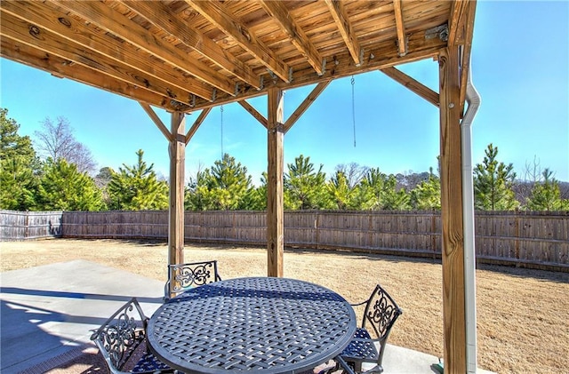 view of patio / terrace featuring outdoor dining space and a fenced backyard