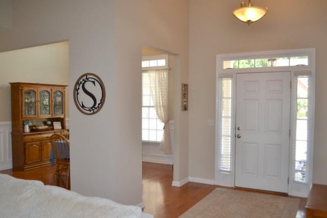 entrance foyer featuring light hardwood / wood-style floors and a high ceiling