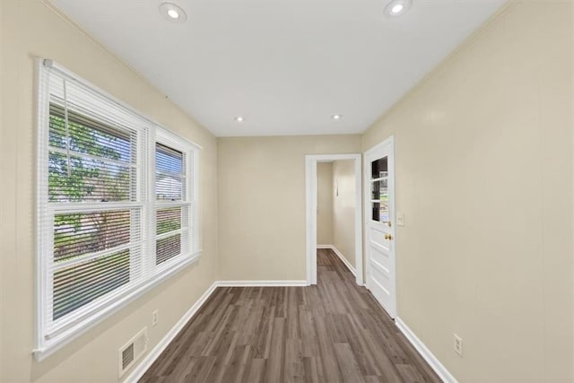 9258 Westview Dr SW, Covington, GA 30014 - spare room with baseboards, recessed lighting, visible vents, and dark wood-type flooring