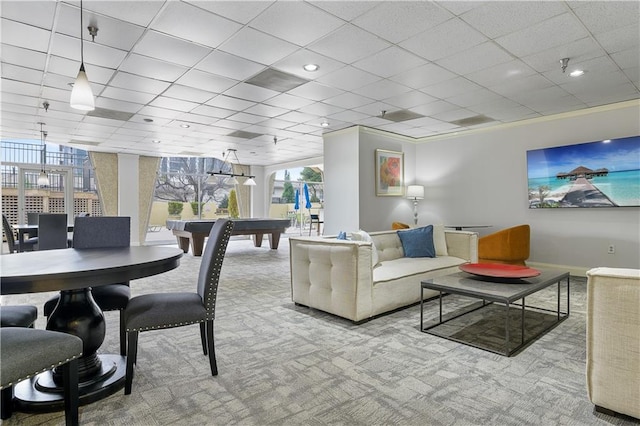 living room with light colored carpet