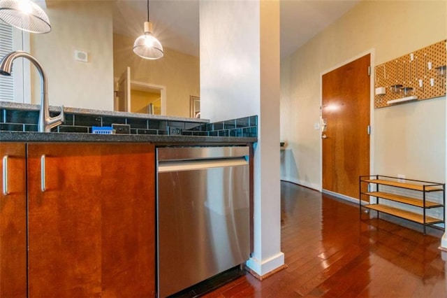 kitchen with dishwasher and dark hardwood / wood-style floors