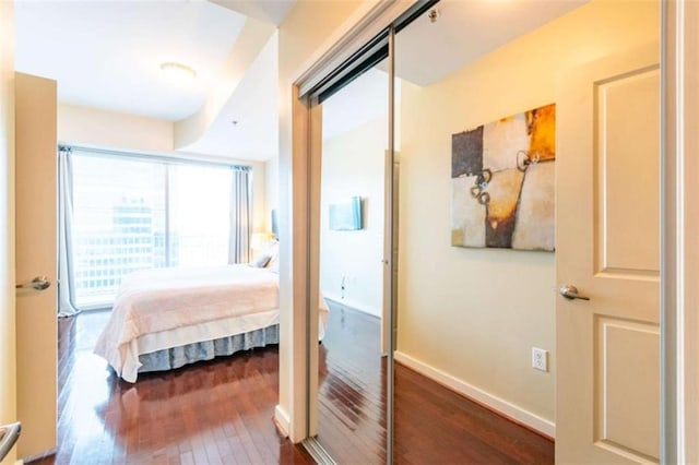 bedroom featuring dark hardwood / wood-style floors