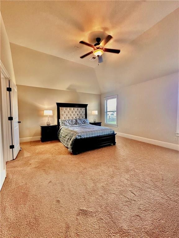 520 Harmony Way, Locust Grove, GA 30248 - bedroom with carpet, baseboards, lofted ceiling, and ceiling fan
